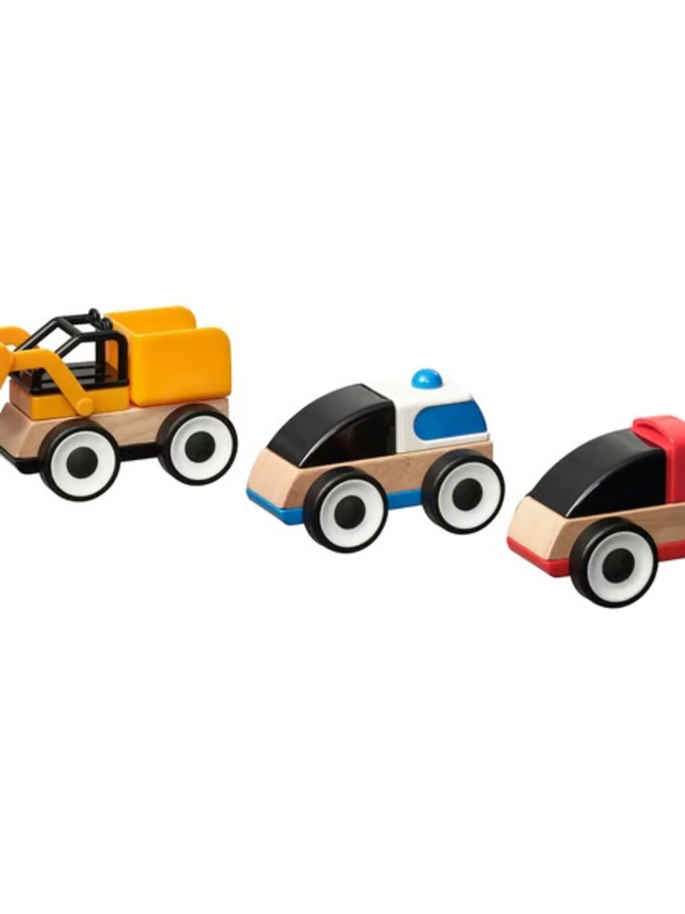 IKEA Colorful Wooden Vehicle Set - Yellow, Red, Orange, Blue, Black, White